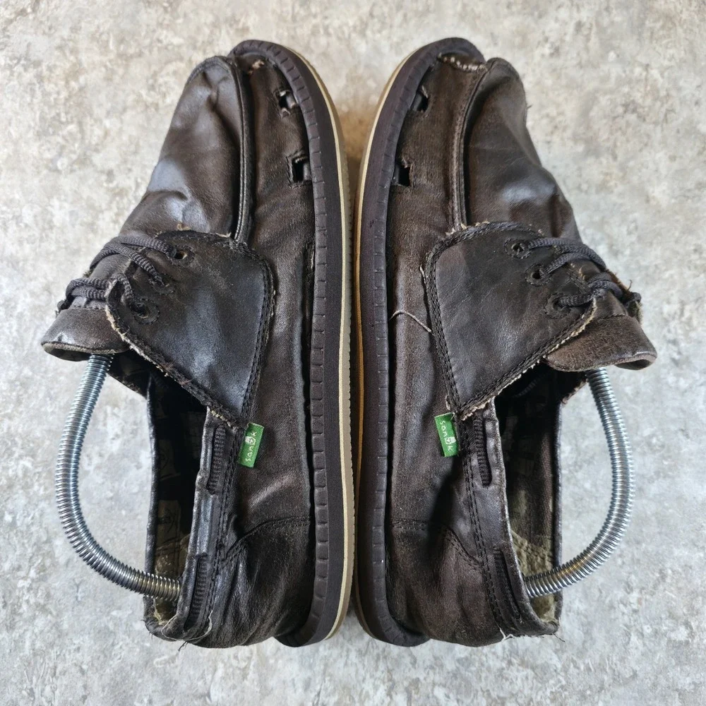 Sanuk Overboard Moc Toe Brown Leather Slip On Beach Shoes Men's 10